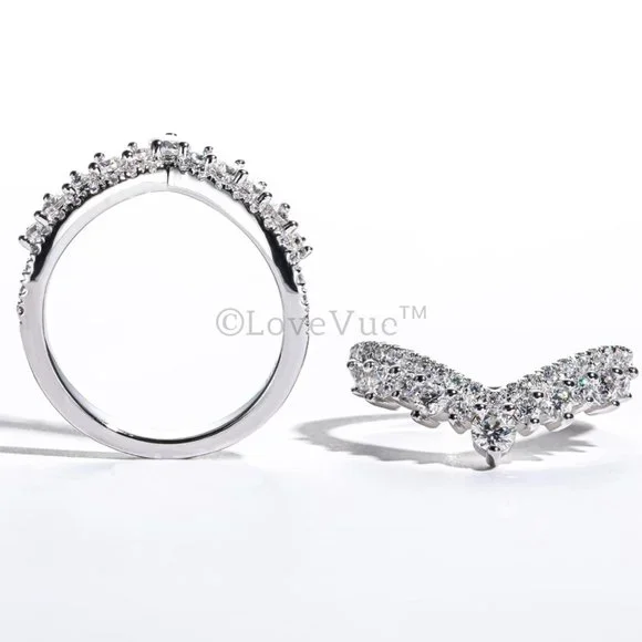 Elegant Diamond Moissanite Chevron Ring Band Enhancer - Picture 7 of 16